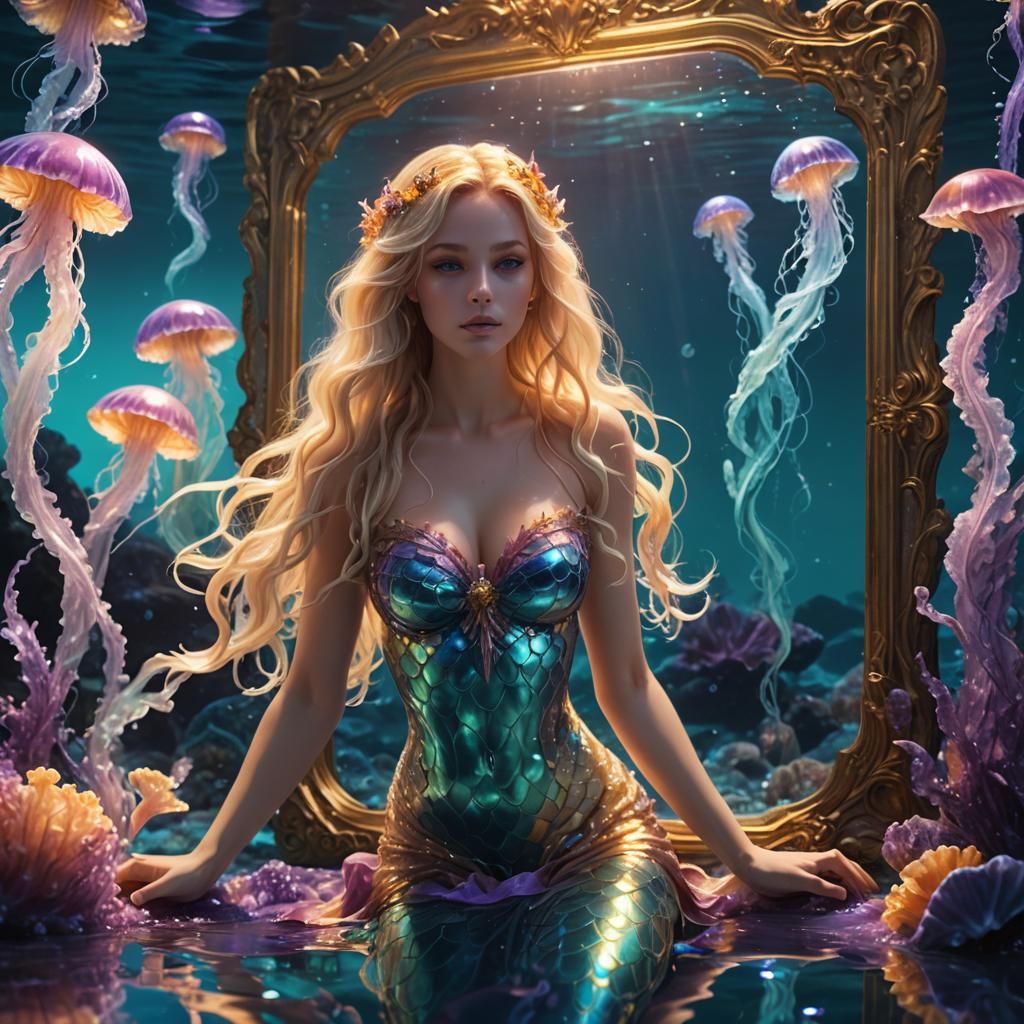 Blonde Mermaid and Shimmering Reflections