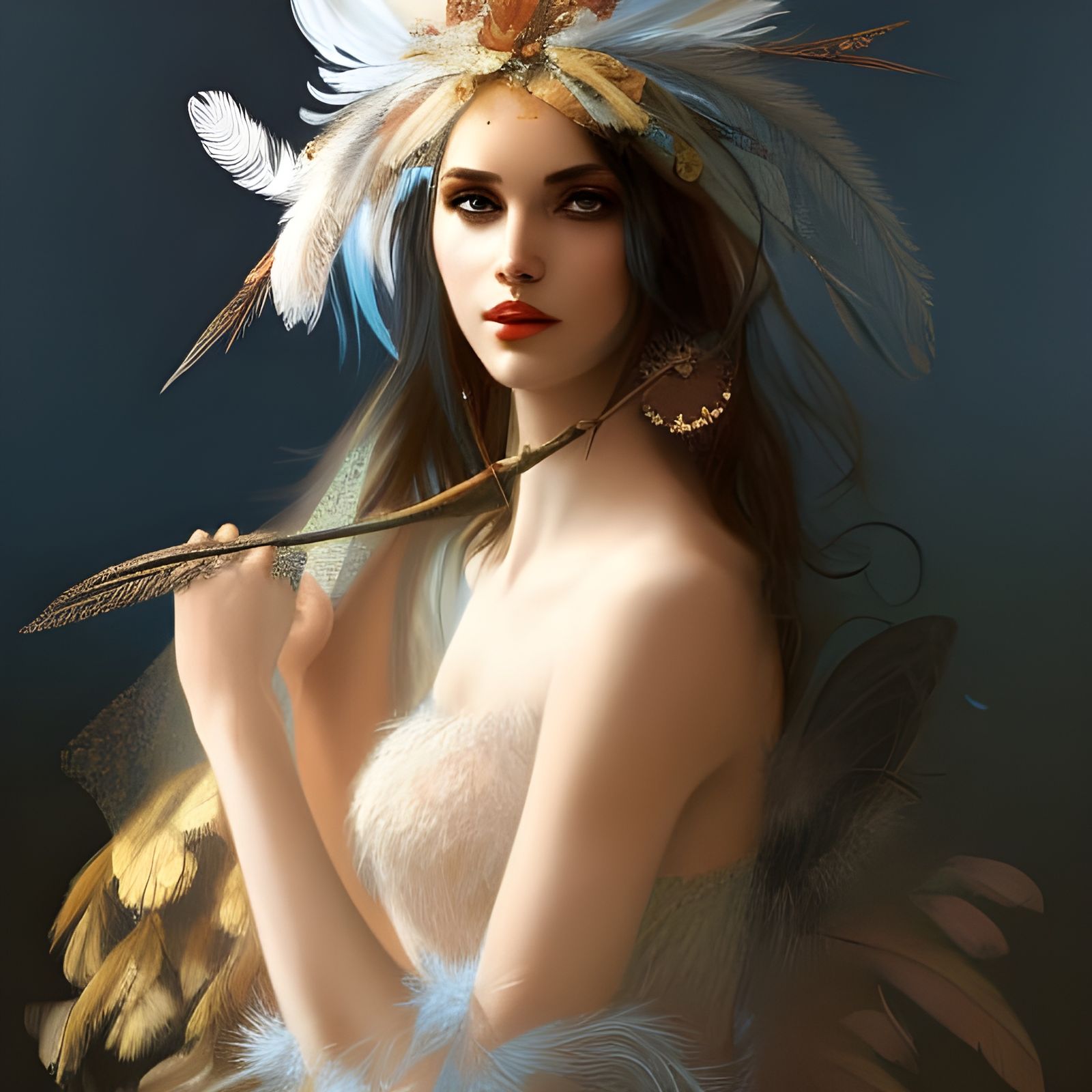 Feathered Woman Portrait in Hyperdetailed Style