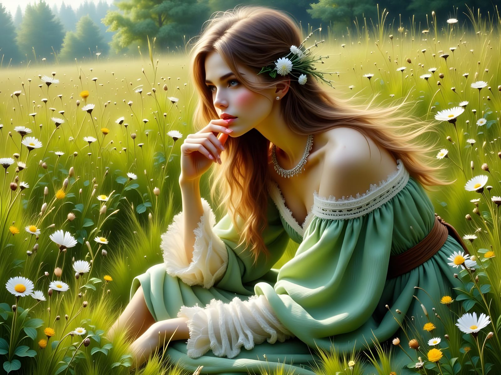 Ethereal Norse Goddess in Springtime Splendor