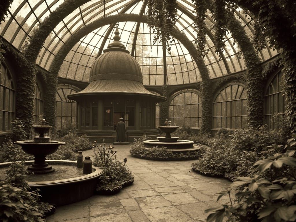 Steampunk Witch's Verdant Greenhouse Sanctuary