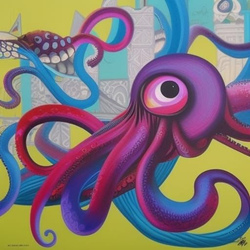 Colorful Octopus Drawing in Art Deco Style