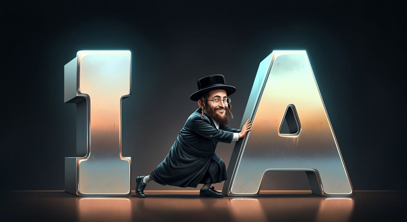 Hasidic Nerd Pushes Metallic Letter 'I' in Digital Comic Art