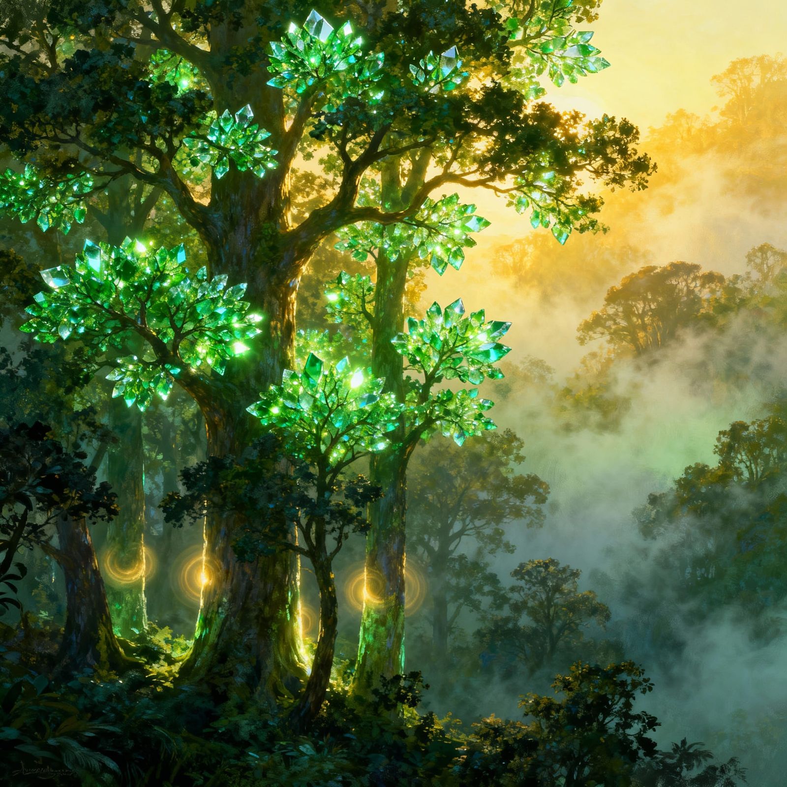 Mystical Crystal Forest at Dawn in Digital Painting Style