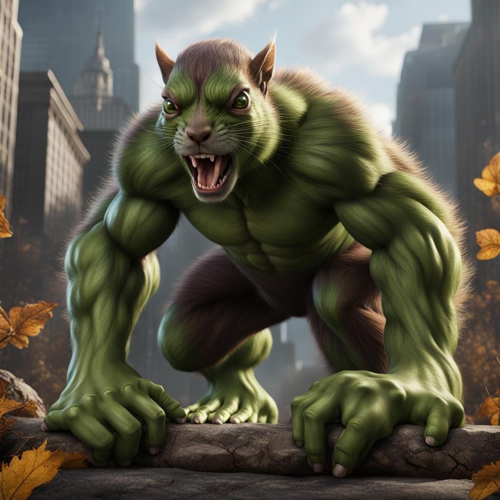 Hyperrealistic Incredible Hulk Squirrel Detailed Matte Paint...