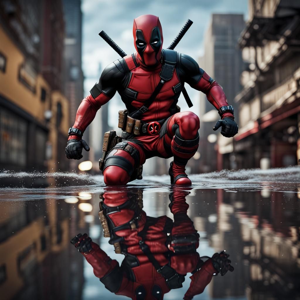 Deadpool's Superhero Landing Reflected