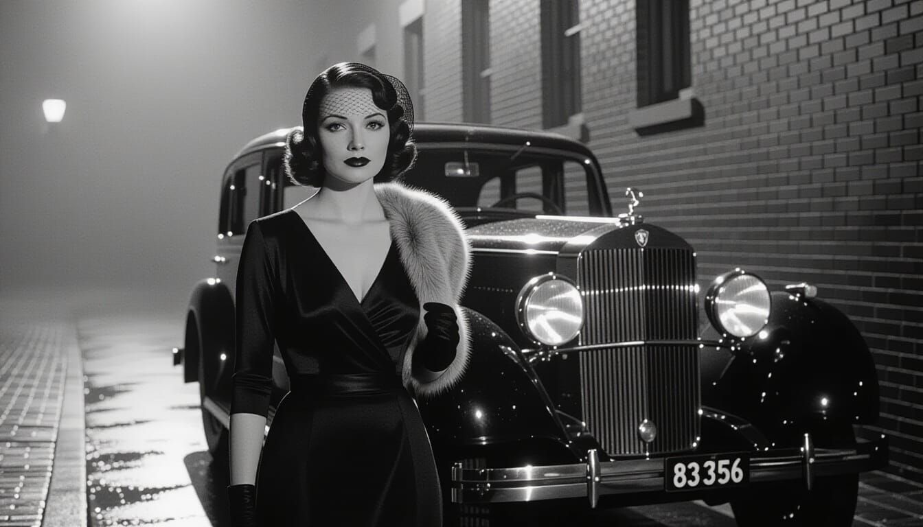 Film Noir Photograph of Woman in 1930s Fashion