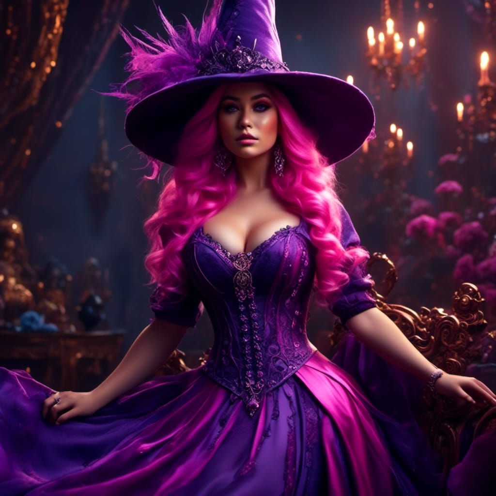 Young Woman with Purple Witch Hat, Digital Art