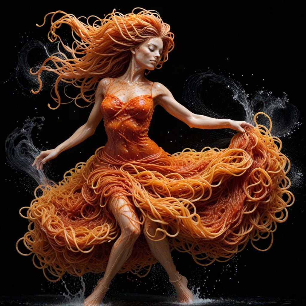 Spaghetti Woman Dancing in Tomato Sauce