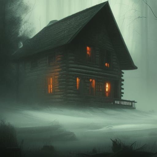 Ghostly Witch Cabin in Dark Fantasy Style