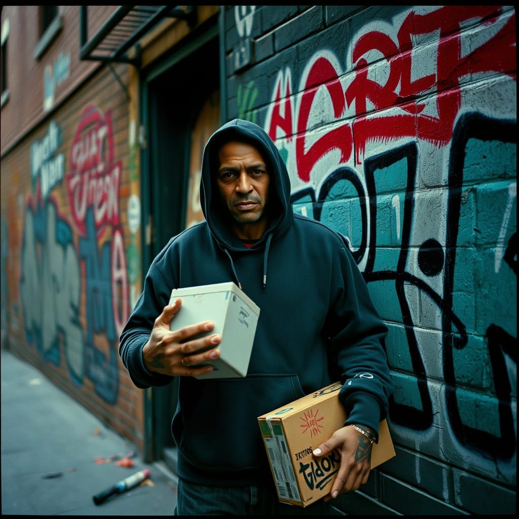 Dramatic New York Street Scene with Graffiti Art