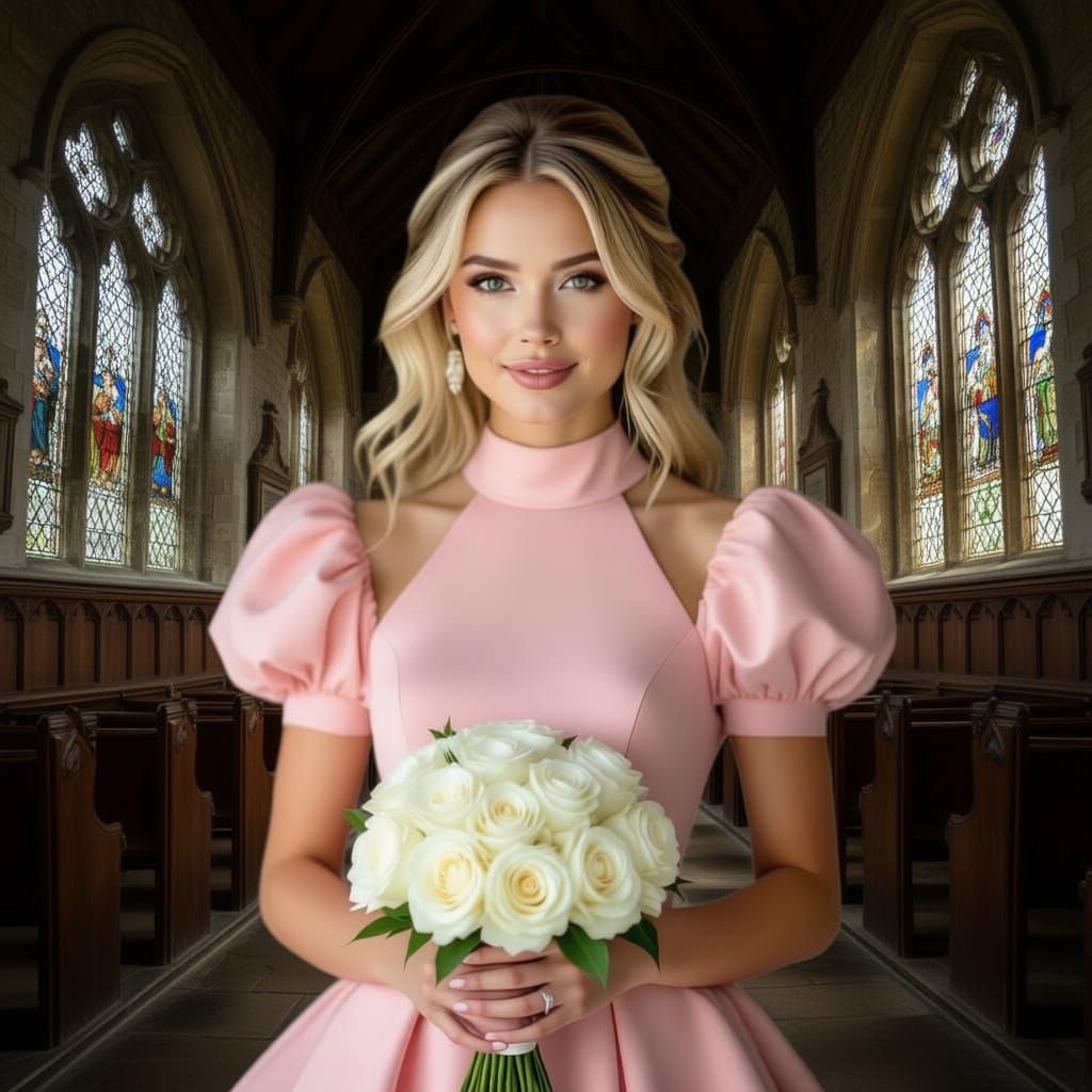 Bridesmaid Portrait with White Rose Bouquet