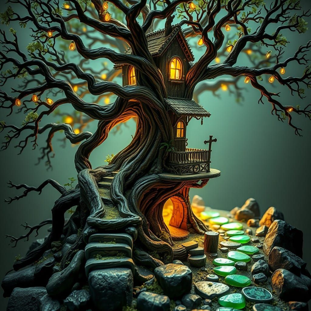 Ethereal Treehouse Portal in Surreal Miniature World