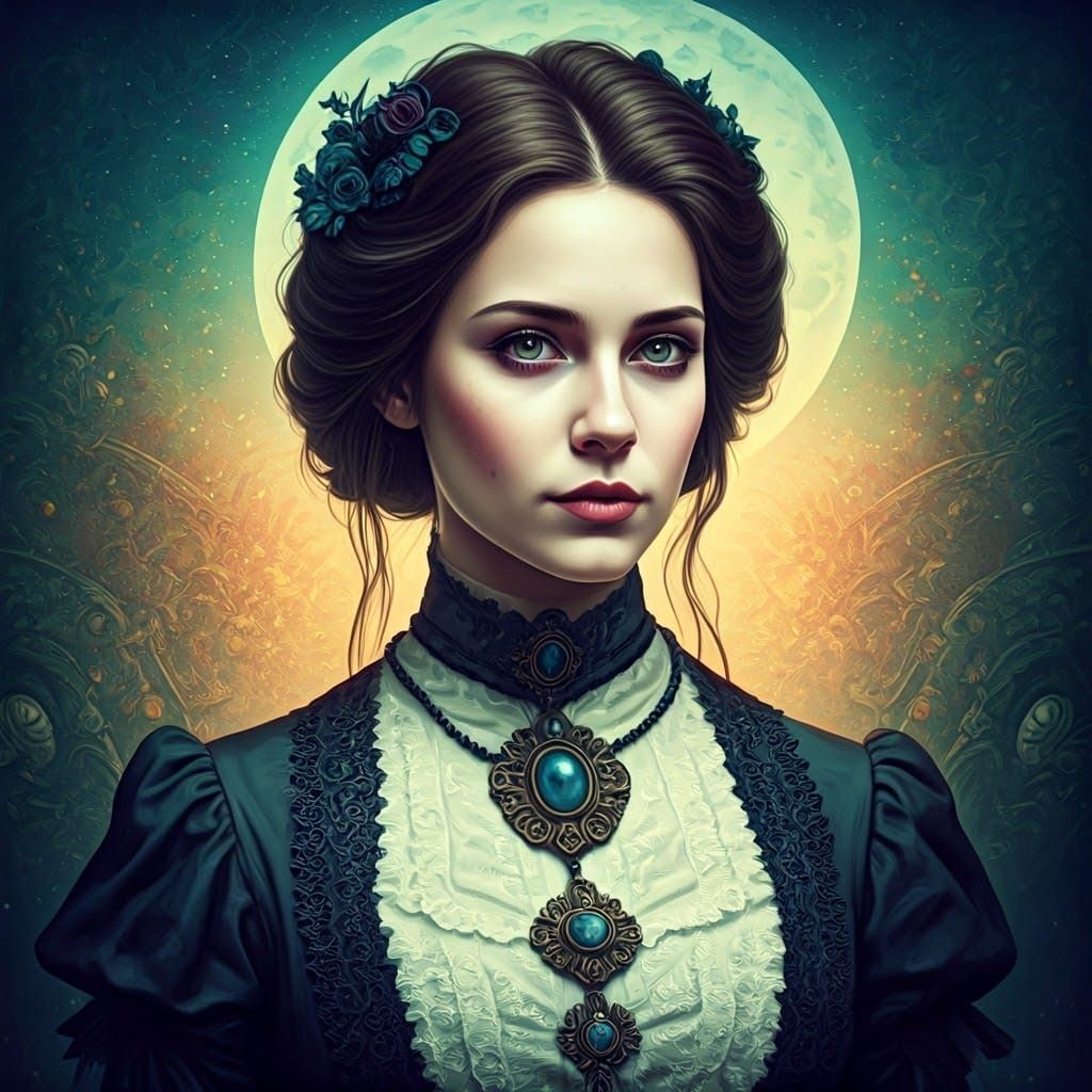 Victorian Woman in Surreal Wonderland: Digital Art