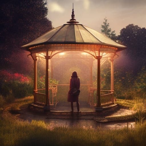 Ethereal Gazebo in Garden, Digital Art