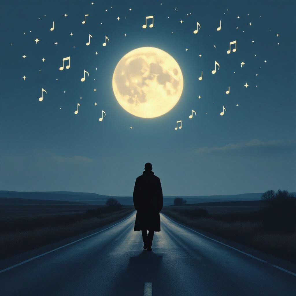 Lone Figure on Deserted Road at Dusk in Dreamy Style