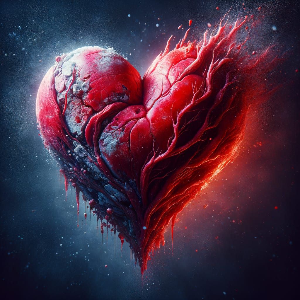 a bright red heart that gets more decayed as love gets destr...