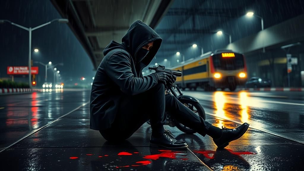 Injured Man on Roadside in Noir Style