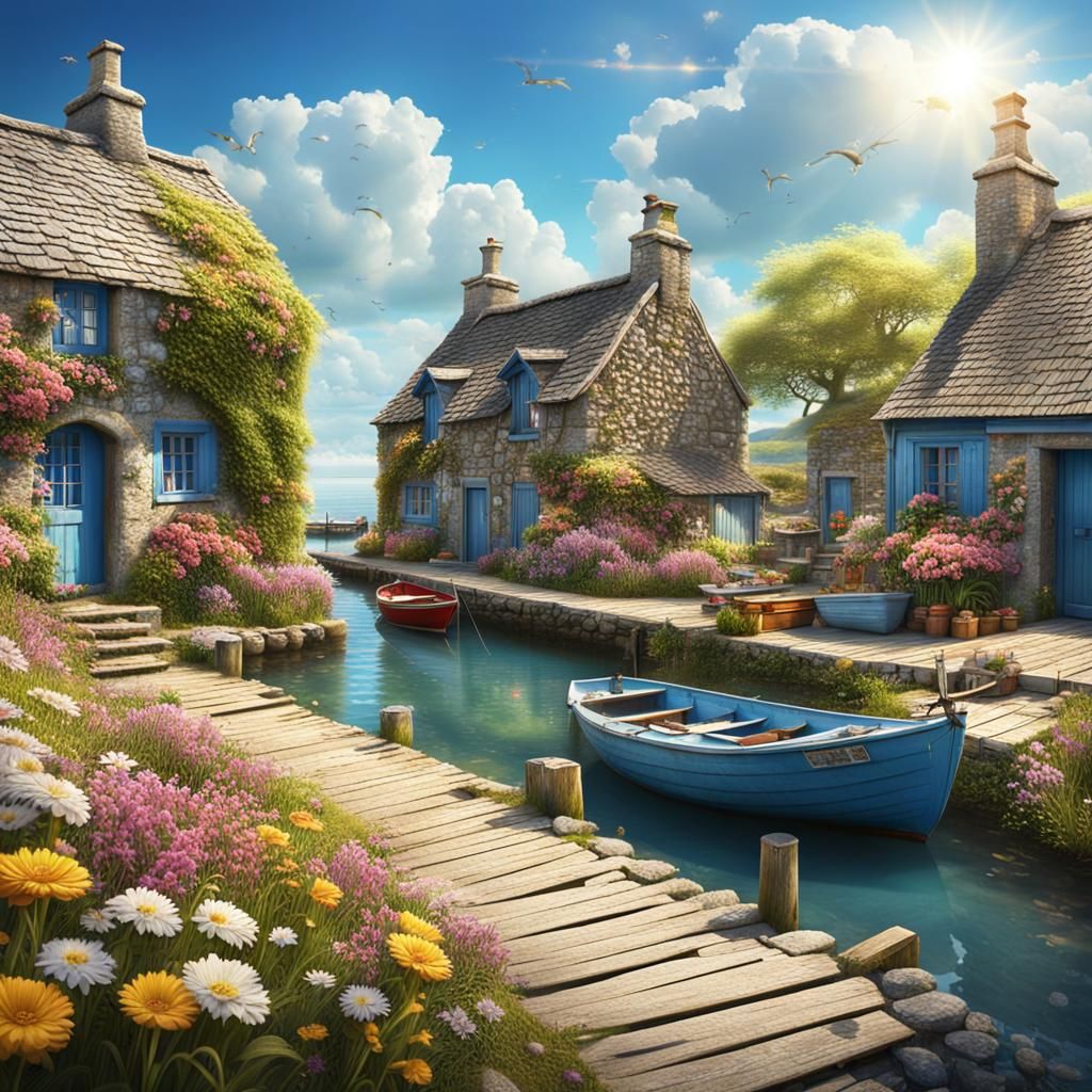 Picturesque Fishing Village with Stone Cottages