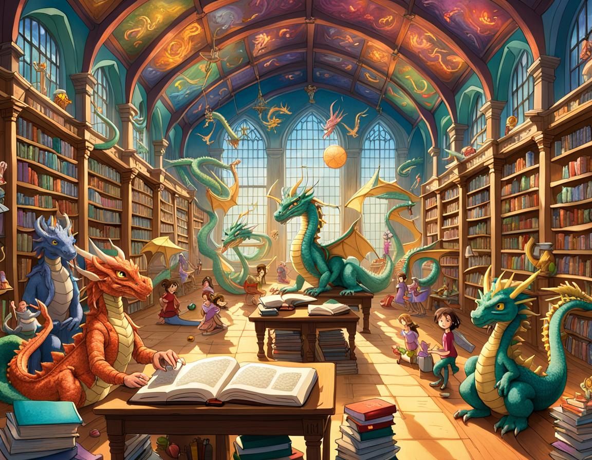 Mythical Creatures at School in Cartoon Style