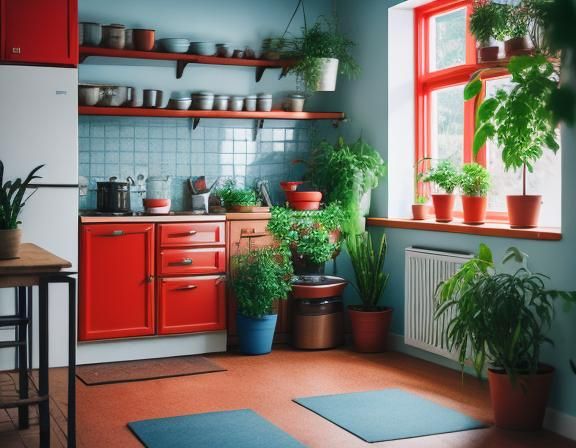 Vintage Kitchen Interior with a Retro Color Palette