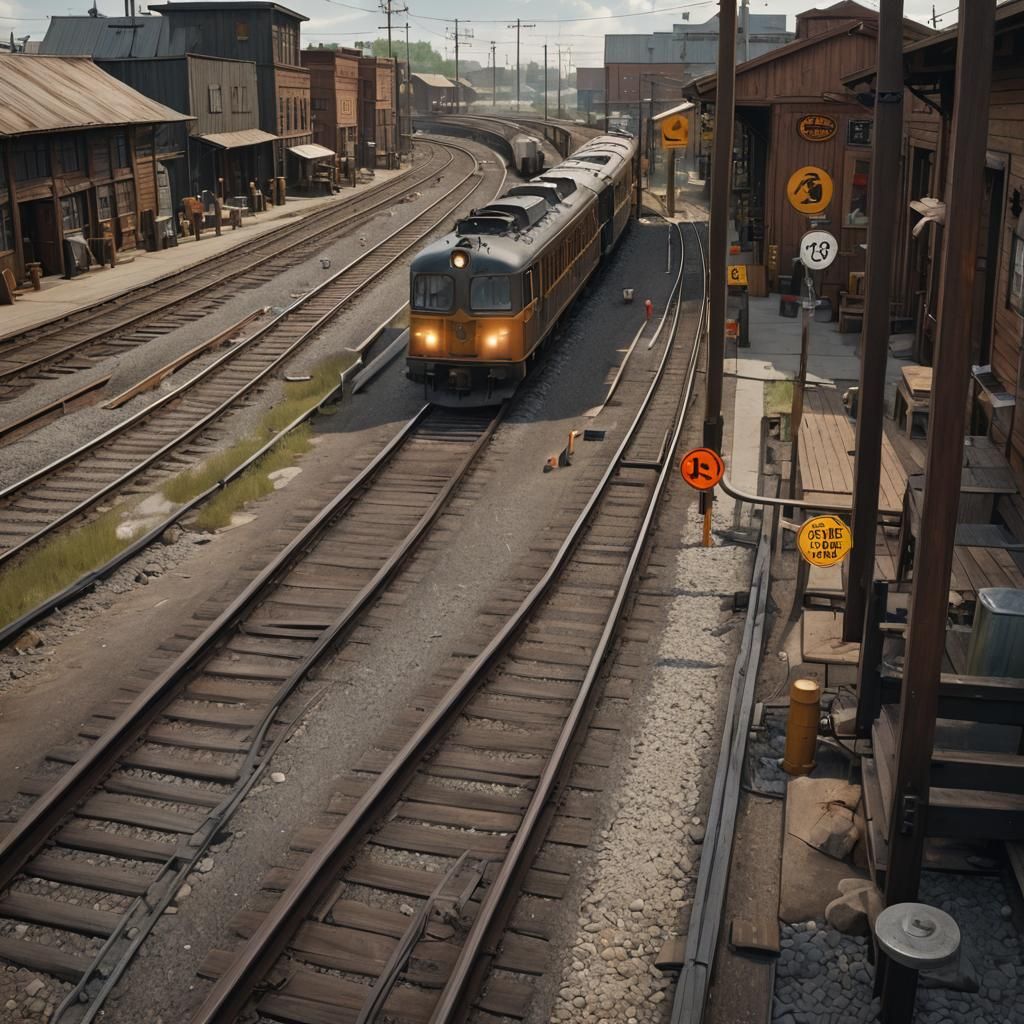 Antique Wooden Train and Conductor: Matte Painting