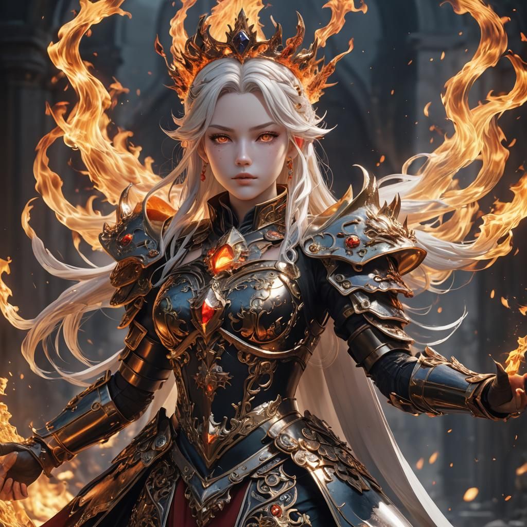 Detailed 3D Anime Fire Queen Concept Art