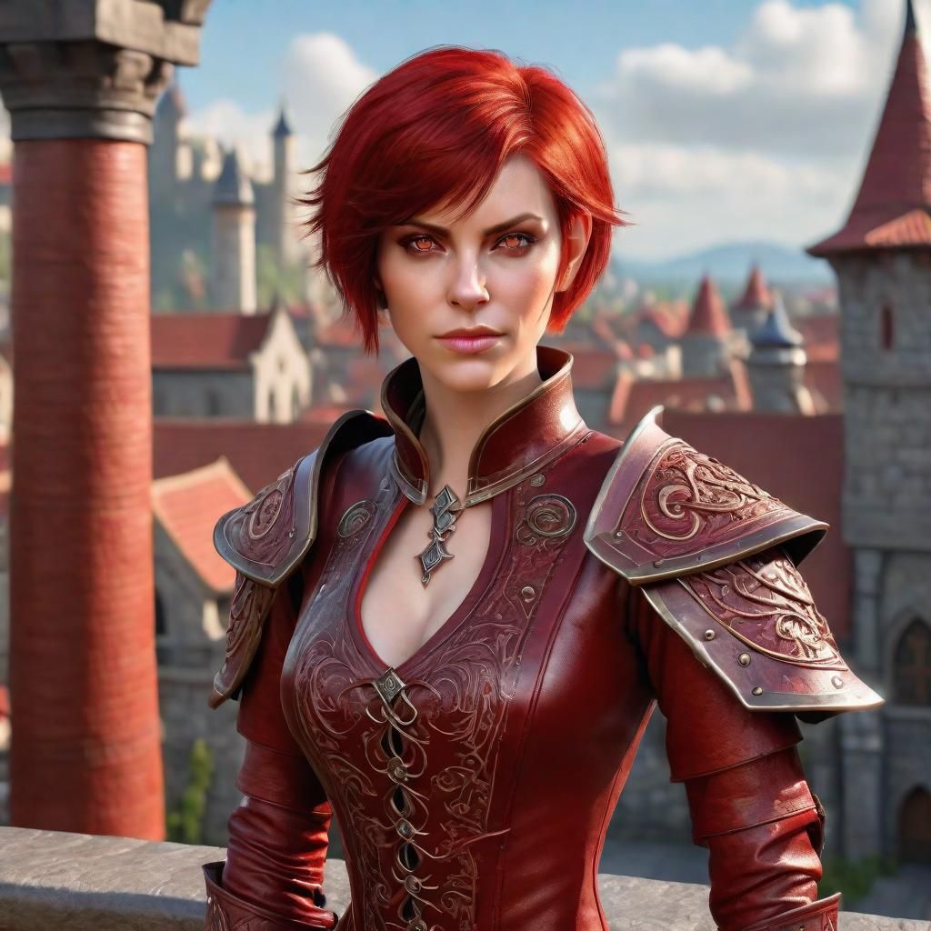 Red-Haired Woman in Warcraft Style, Hyperrealistic