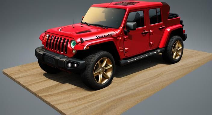 Cubist Red Car and Jeep in Digital Art Style