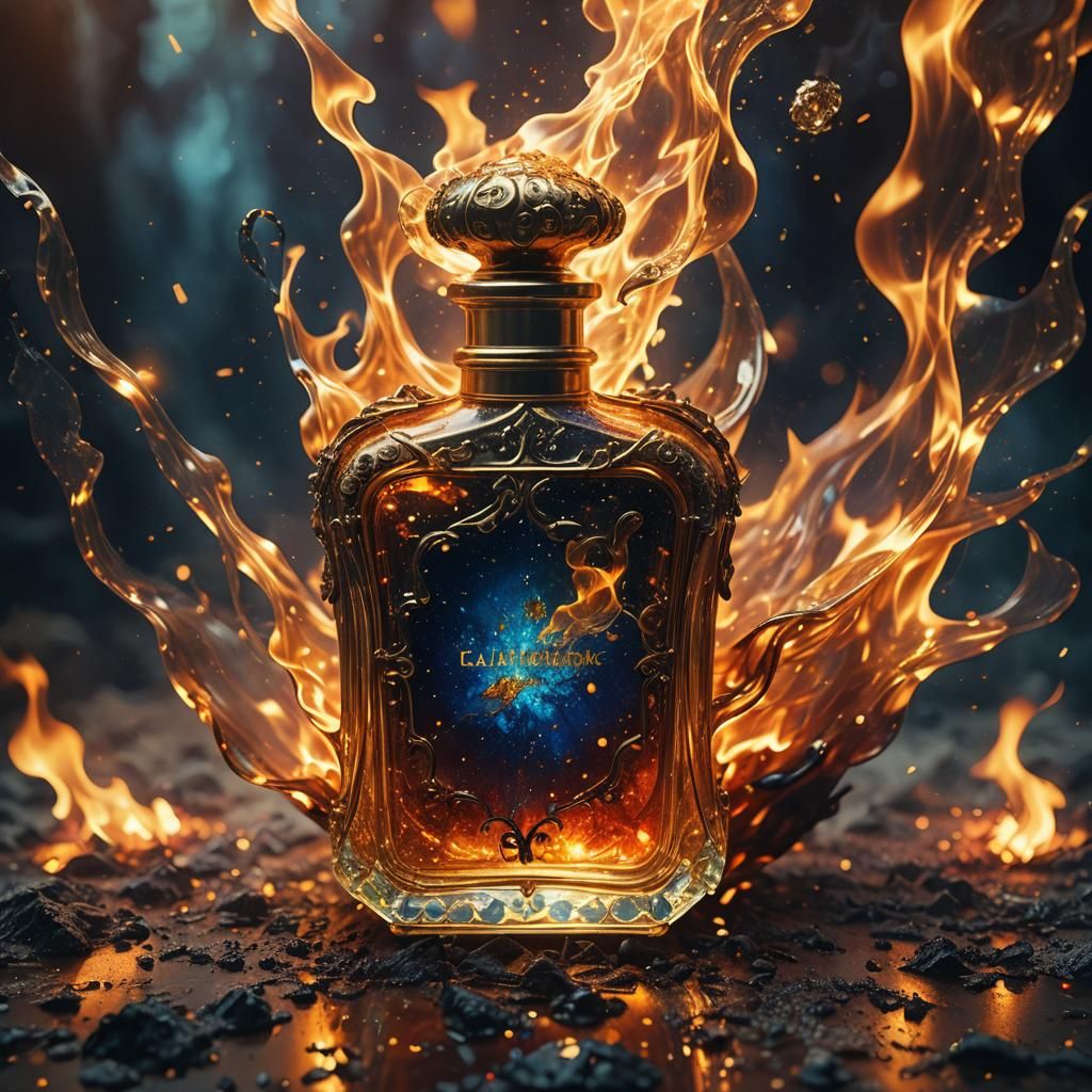 Flaming Perfume Bottle in High Fantasy Art