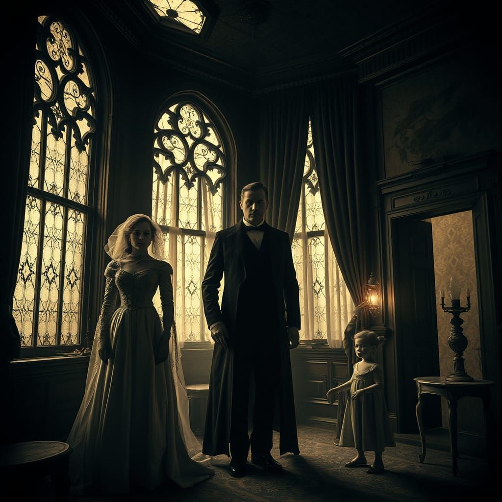 Ethereal Victorian Ghosts in Decaying Gothic Mansion