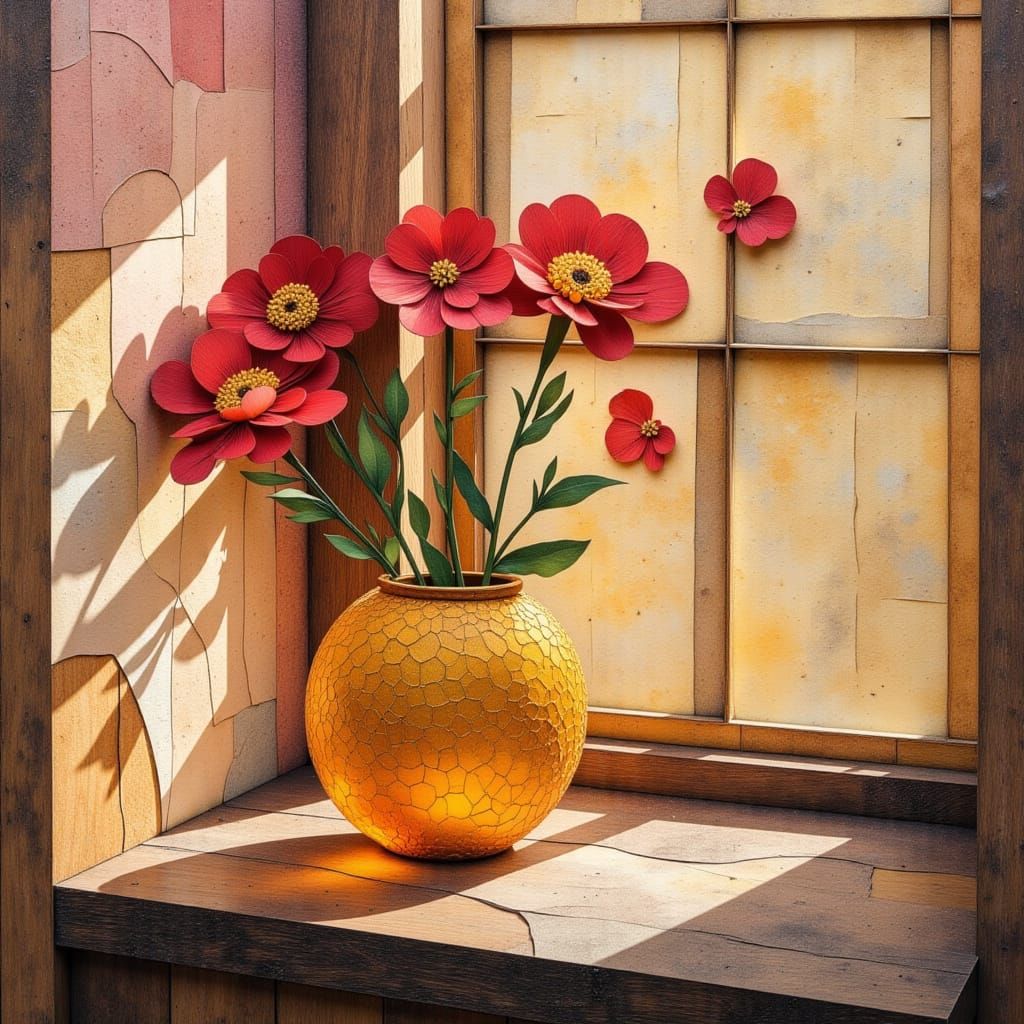 simple paper collage junk journal art: textured paper: 3d sh...