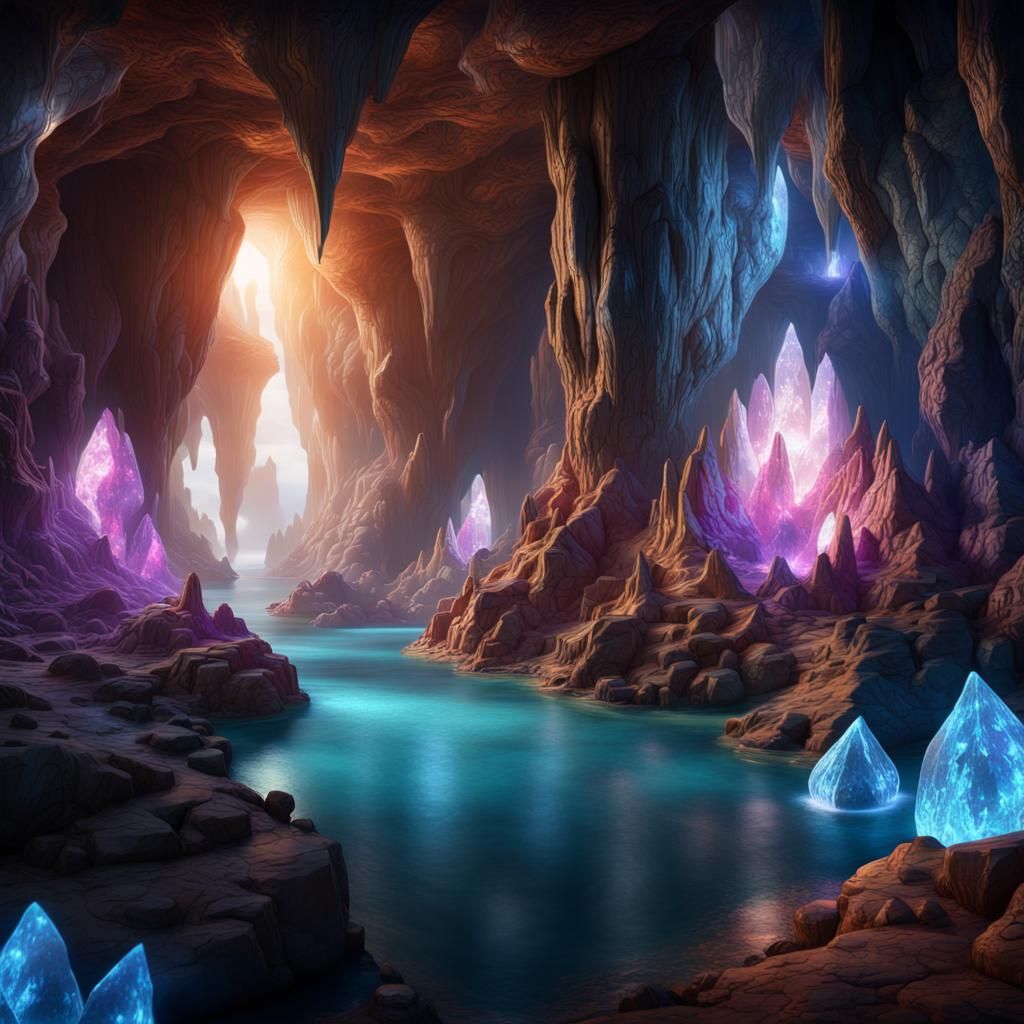 Breathtaking Crystal Caverns in Detailed Matte Painting