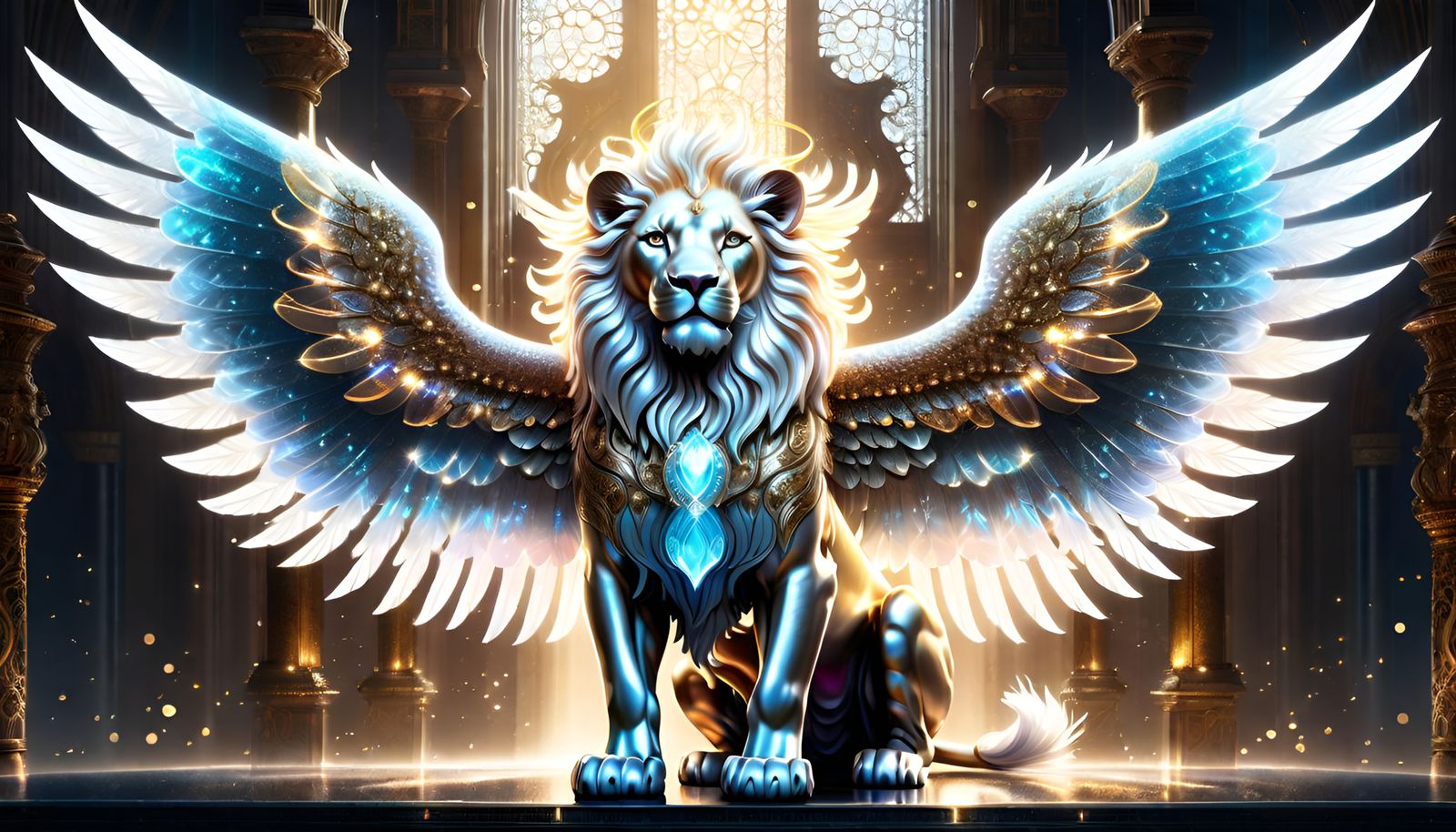 Angelic Mythical Lion with Glowing Wings