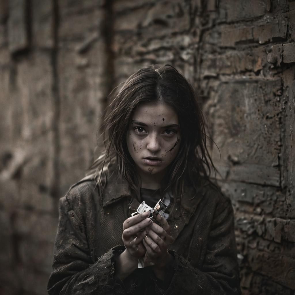 Lonely Girl's Haunting Portrait in Earthy Tones