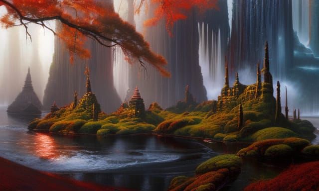 Dark Fantasy Ruined Castle with Demon Monsters