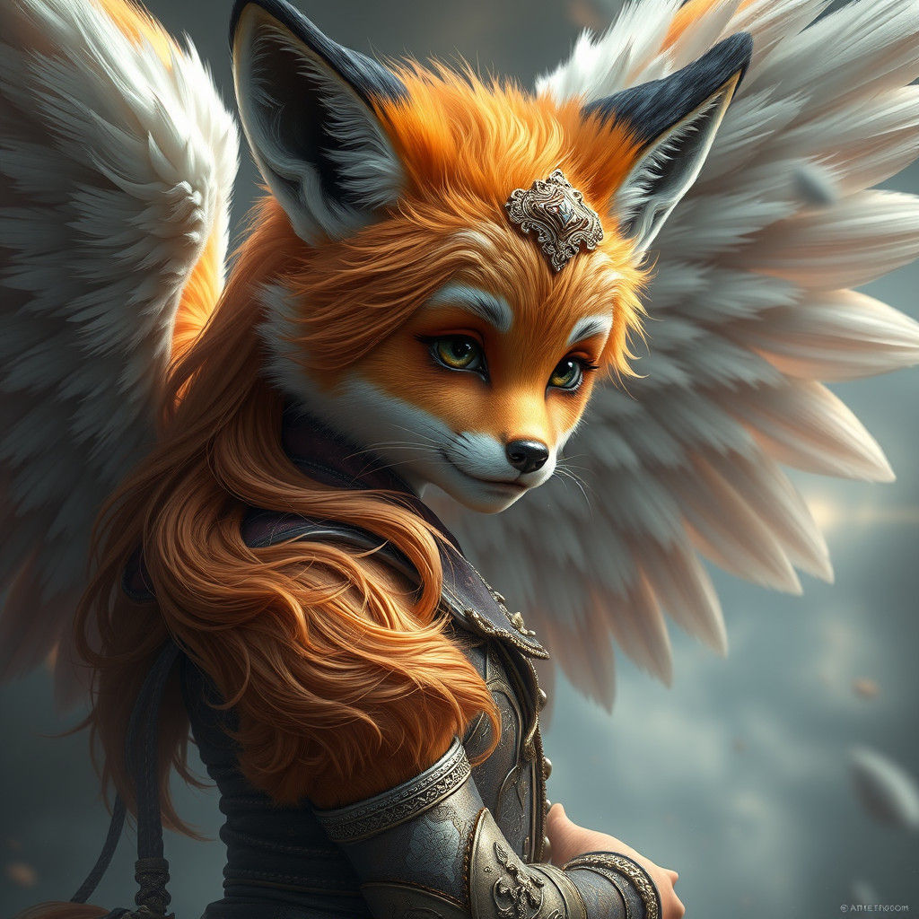 Fantasy Fox Angel Girl in Detailed Matte Painting