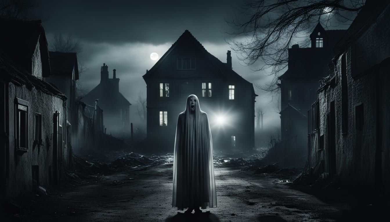 Ethereal Spectral Figure in Haunted Village