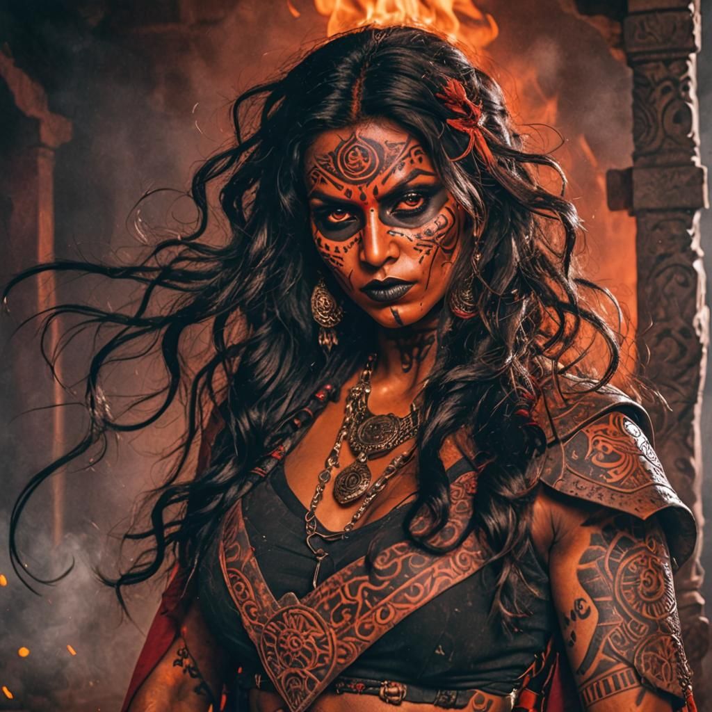 Frightening Indian Witch in Dark Temple, Dramatic Horror