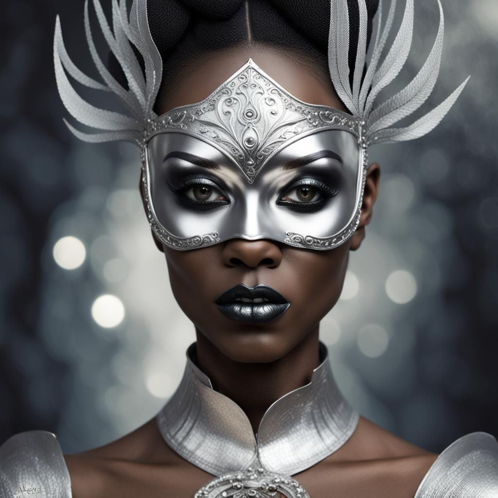 Silver Masked Woman Portrait in Fantasy Comic Style