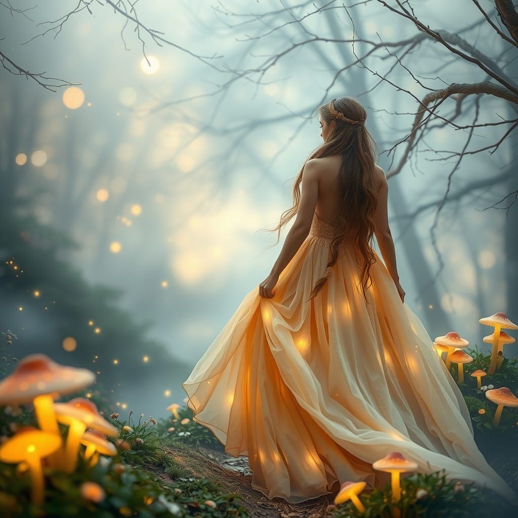 Ethereal Forest Scene in a Soft, Romantic Style