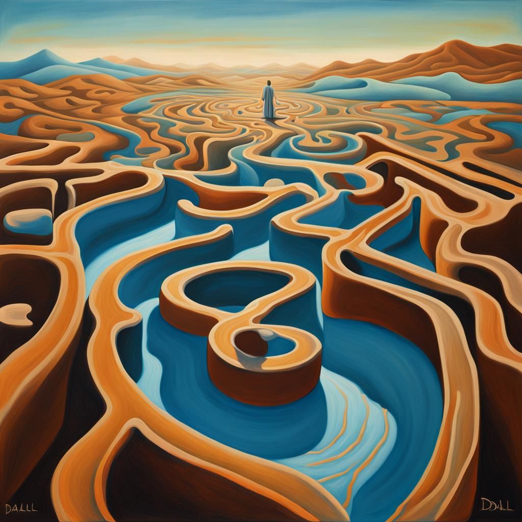 Surreal Entity Contemplates Critical Path in Oil Painting