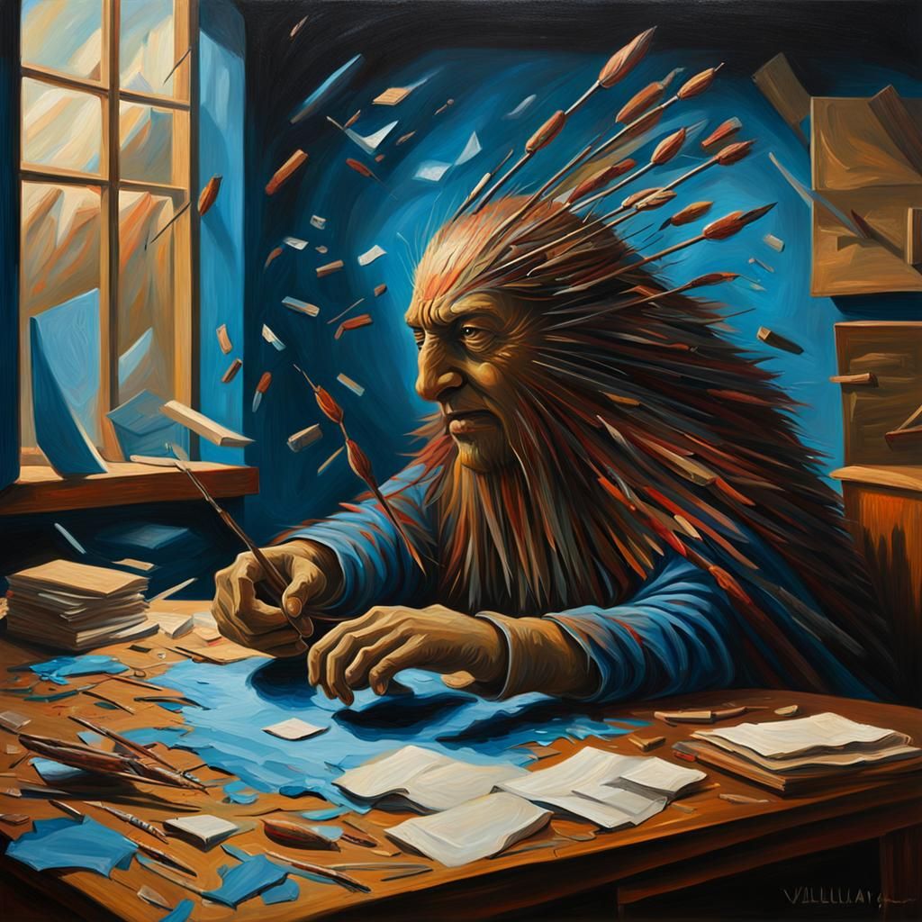 Surreal Entity Contemplates Critical Path as Oil Painting