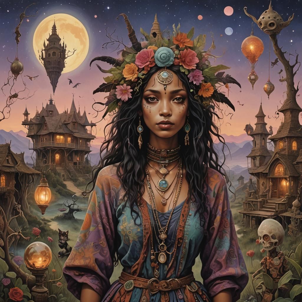 Eclectic Surrealist Traveler in Bohemian Twilight