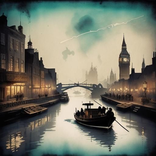 Steampunk Boat on the Thames in Ink