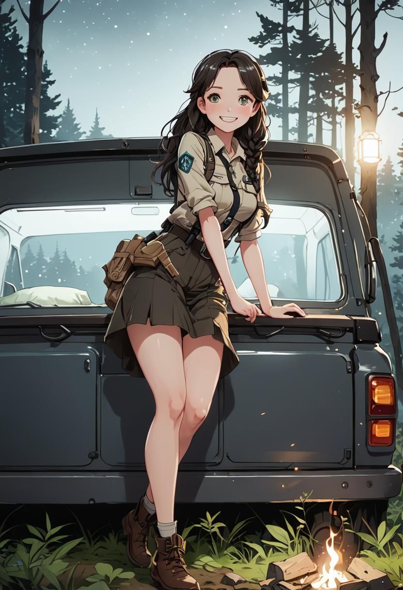 A very curvy 55h beautiful smiling woman park ranger with pa...