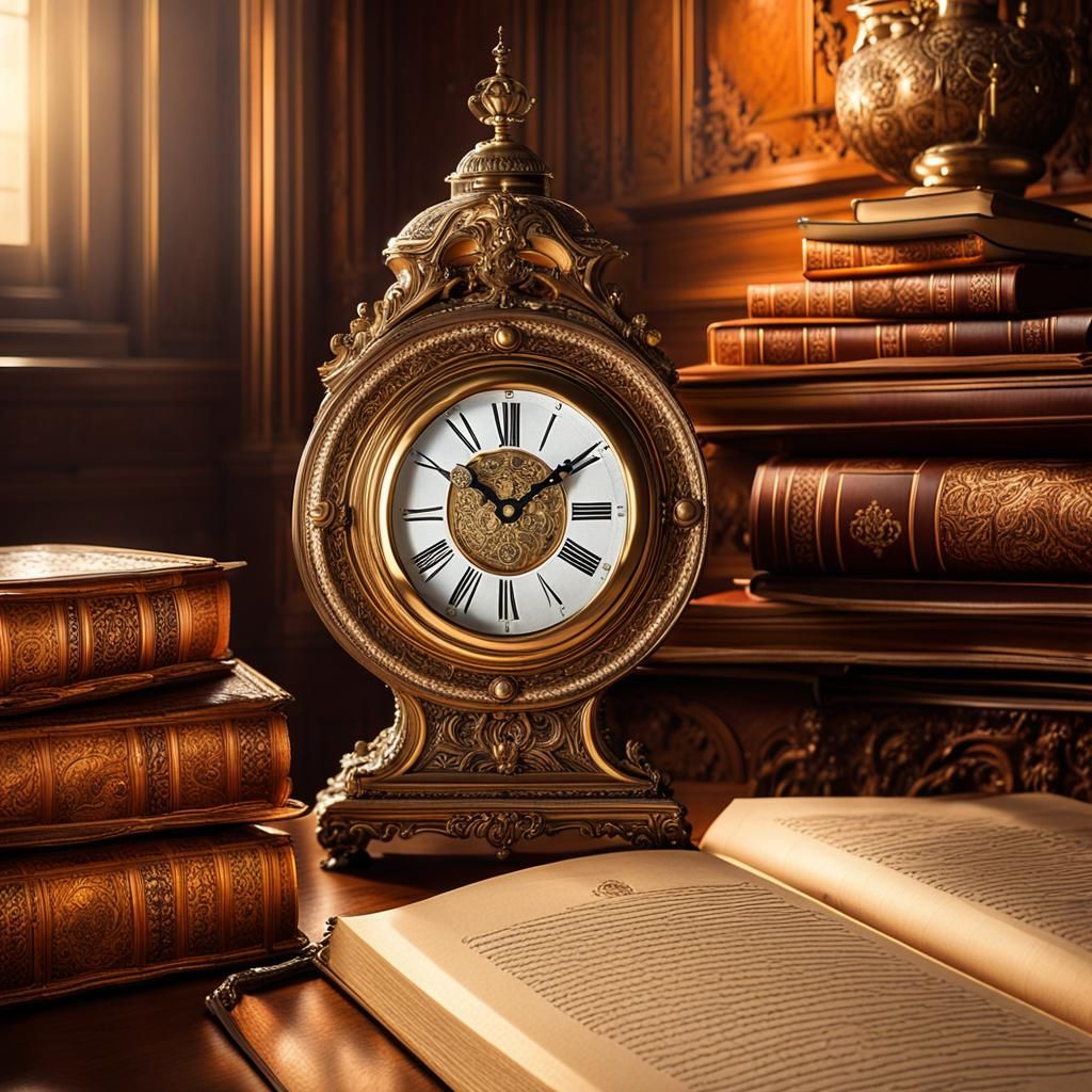 Cinematic Still Life of Antique Clock in Study