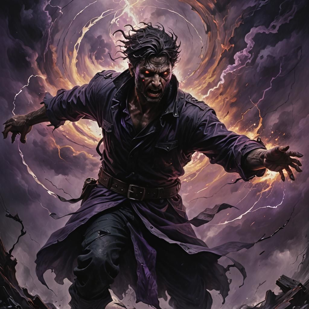 Dark Fantasy Figure in Post-Apocalyptic Abyss