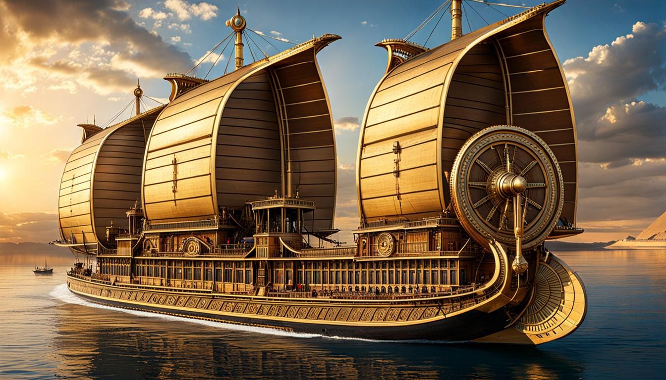 Steampunk Egyptian Ships on the Nile River