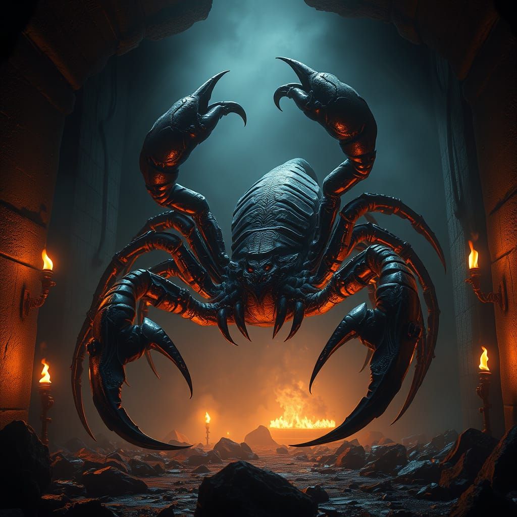 Gigantic Scorpion Emerges from Ancient Dungeon Shadows