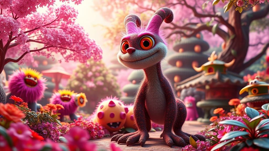 Psychedelic Jabberwocky in Japanese Garden, 3D Art